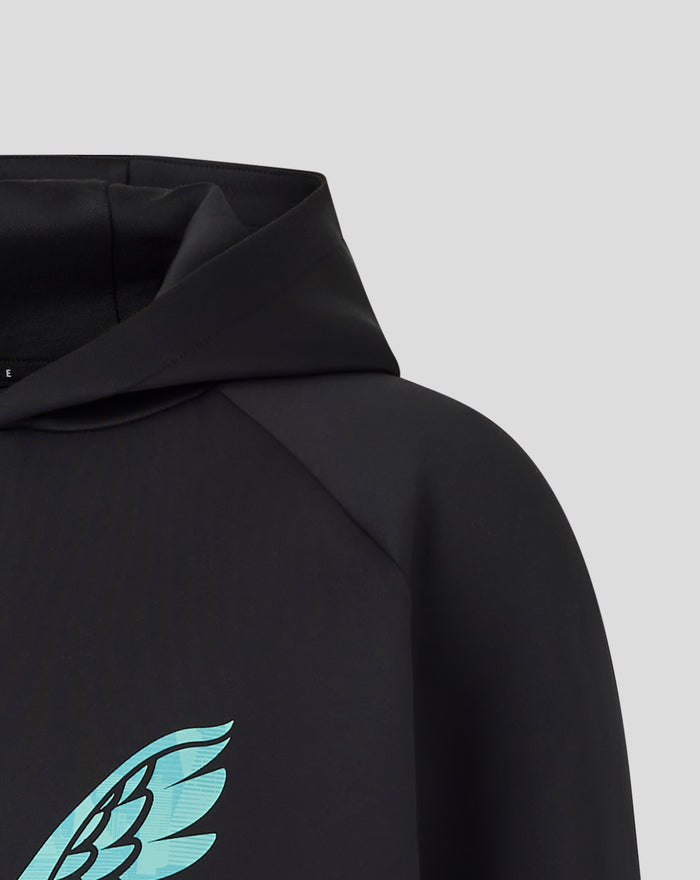 Turquoise wing graphic on the front of a black Junior Ashes Pro Lock Up Logo Hoodie