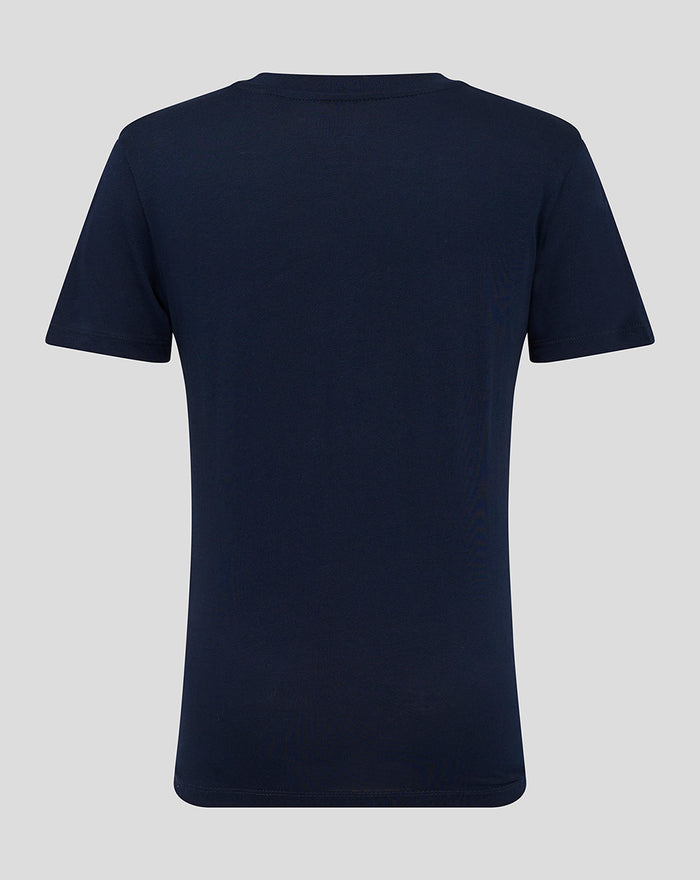 Back view of navy Junior Lancashire Large Logo Tee made from 100% organic cotton.