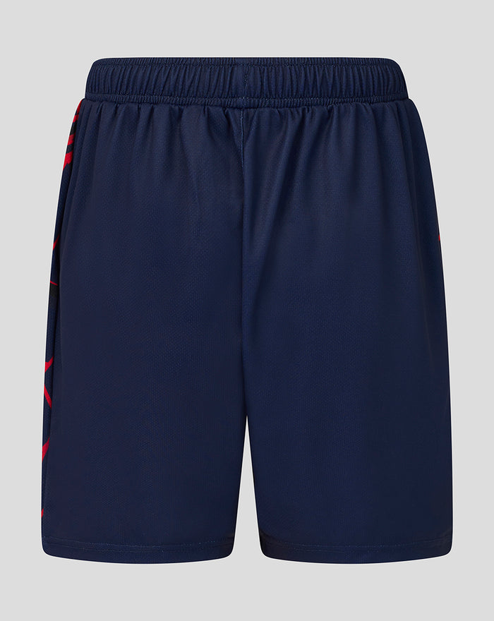Back view of Junior 26/27 Performance Shorts in peacoat navy showing an elastic waistband and red side stripes