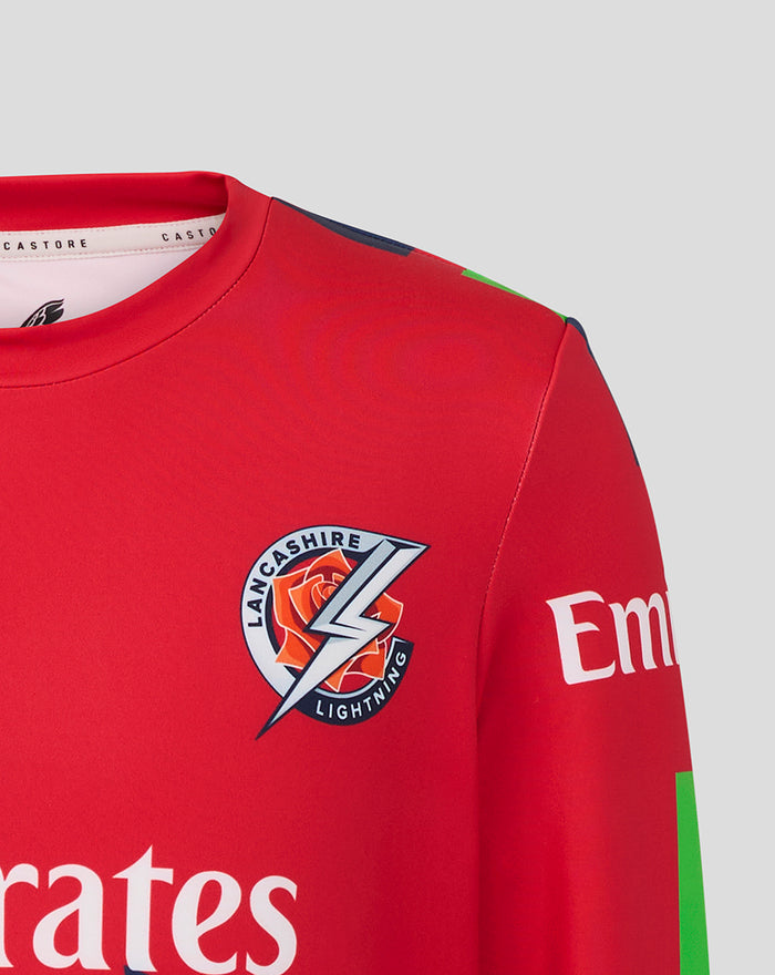 Red junior T20 sweatshirt with Lancashire Lightning crest on the chest.