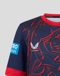 Lancashire Cricket crest on navy One Day jersey with red rose swirl pattern