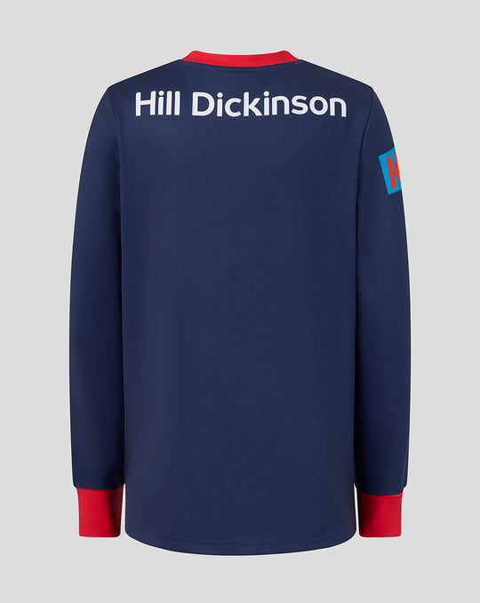 Back view of navy Junior 26/27 One Day Sweatshirt with Hill Dickinson across the upper back.