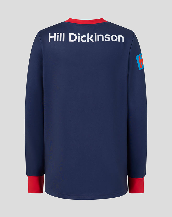 Back view of navy Junior 26/27 One Day Sweatshirt with Hill Dickinson across the upper back.