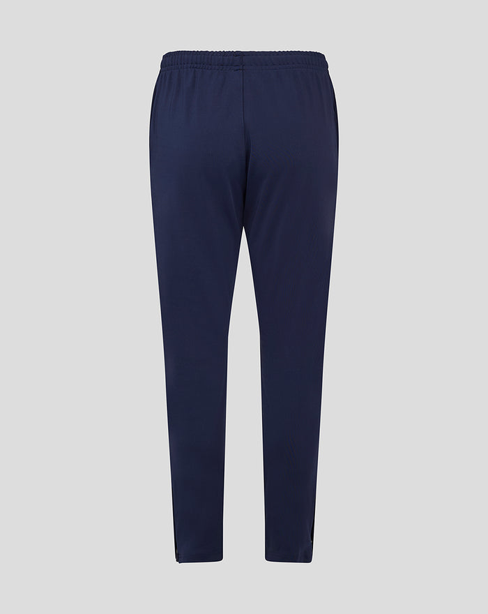 Rear view of navy Junior Lancashire Slim Fit Pant with elastic waistband.