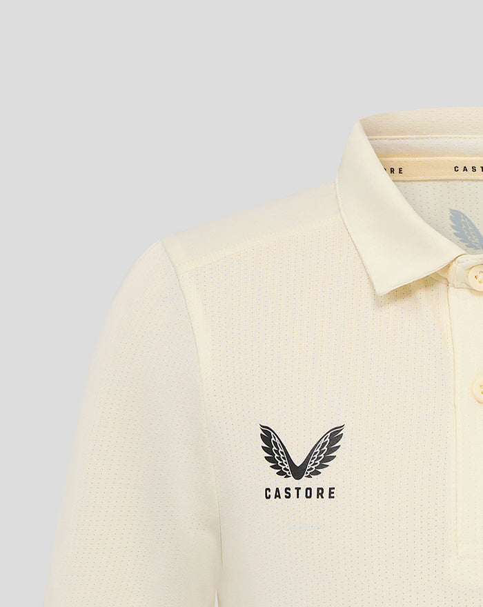 Cream junior Lancashire short sleeve playing jersey chest area with Castore logo.