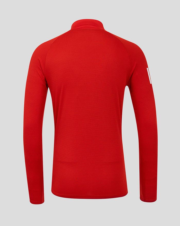 Back view of England cricket red T20 Pro long sleeve shirt showing plain back and raglan sleeves
