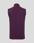 Back view of a purple England cricket training gilet on a display form