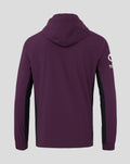 Back view of a men's burgundy England cricket pro training rain jacket with hood