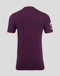 Front view of maroon England cricket cotton training T shirt with light blue crest and WHOLE EARTH text
