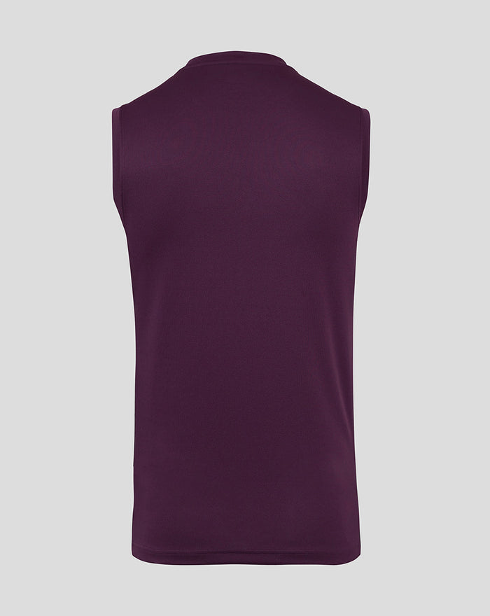 Back view of a plain deep purple sleeveless training vest