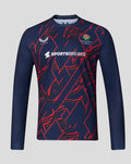 Navy long sleeve performance training tee with rose-inspired graphics and Lancashire Cricket crest.