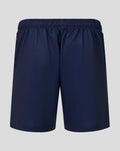 Back view of navy Peacoat men's performance shorts with elastic waistband.