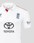 England cricket white polo shirt with navy three lions crest and Toyota sponsor logo on chest