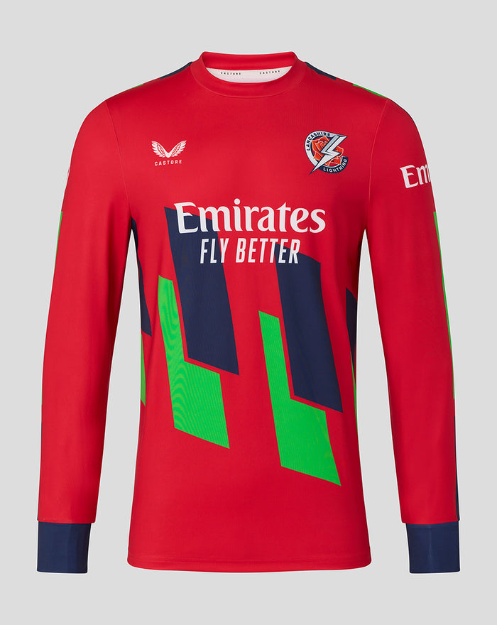 Red T20 sweatshirt featuring Lancashire crest on left chest and Emirates Fly Better graphic across front