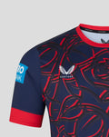 Navy One Day jersey chest area with a red rose motif and Castore wing emblem.