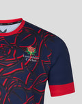 Navy One Day jersey with red collar and cuff Lancashire Cricket crest on the chest and bold red rose pattern.