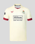 Cream County Champs short sleeve jersey with Hilton sponsor and Lancashire crest