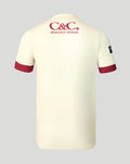 Back view of cream County Champs short sleeve jersey with C&C Insurance Brokers logo on the upper back and red sleeve trim