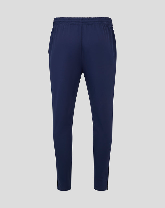Back view of navy Lancashire Track Pant with elastic waistband and ankle zip detail