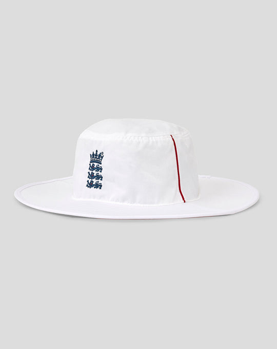 White wide brim cricket hat with England crest
