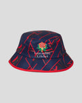 Lancashire Cricket bucket hat in peacoat blue with red geometric print and crest